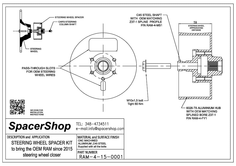 Spacershop steering wheel spacer drawing RAM 4