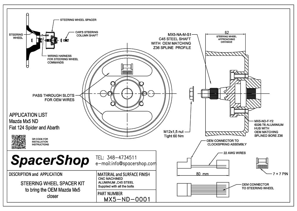 Spacershop steering wheel spacer drawing 124 Spider Mx5
