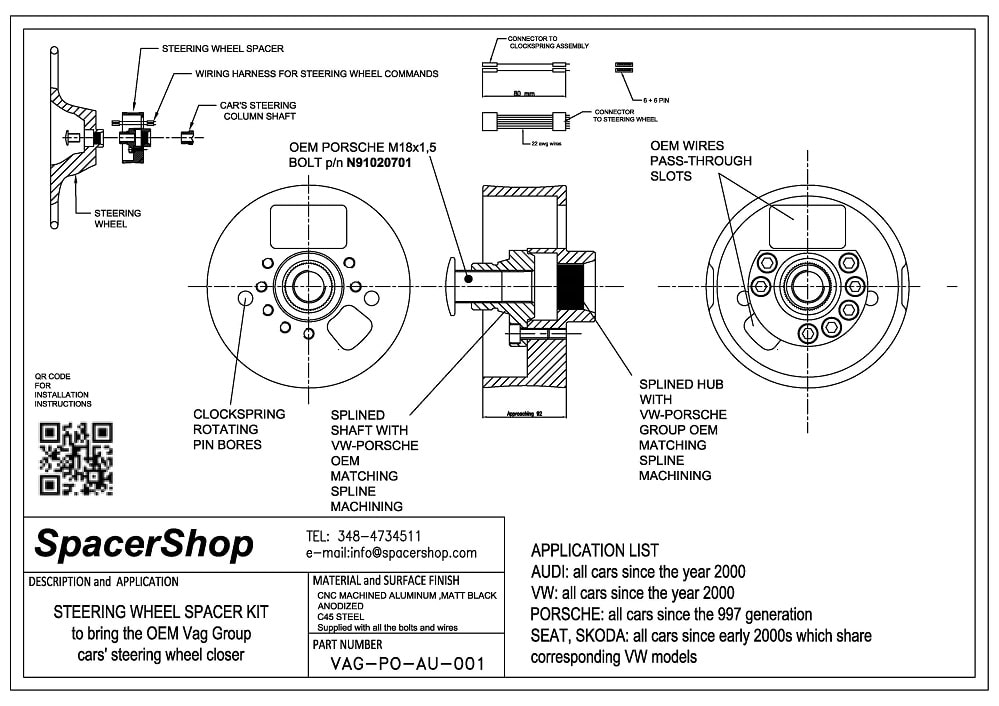 Spacershop steering wheel spacer drawing for Porsche Audi Vw