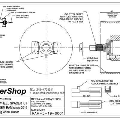 Spacershop steering wheel spacer drawing for Ram 5